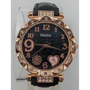 Sparkle Heart Inschic Beautiful Gold And Black Watch, New Battery